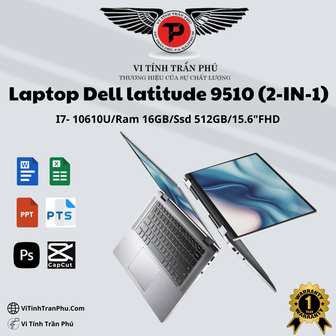 Laptop Dell Latitude 9510 (2-IN-1)	i7-10610U / RAM16GB / SSD 512GB - FHD  15’’6  - Gập 360 Touch